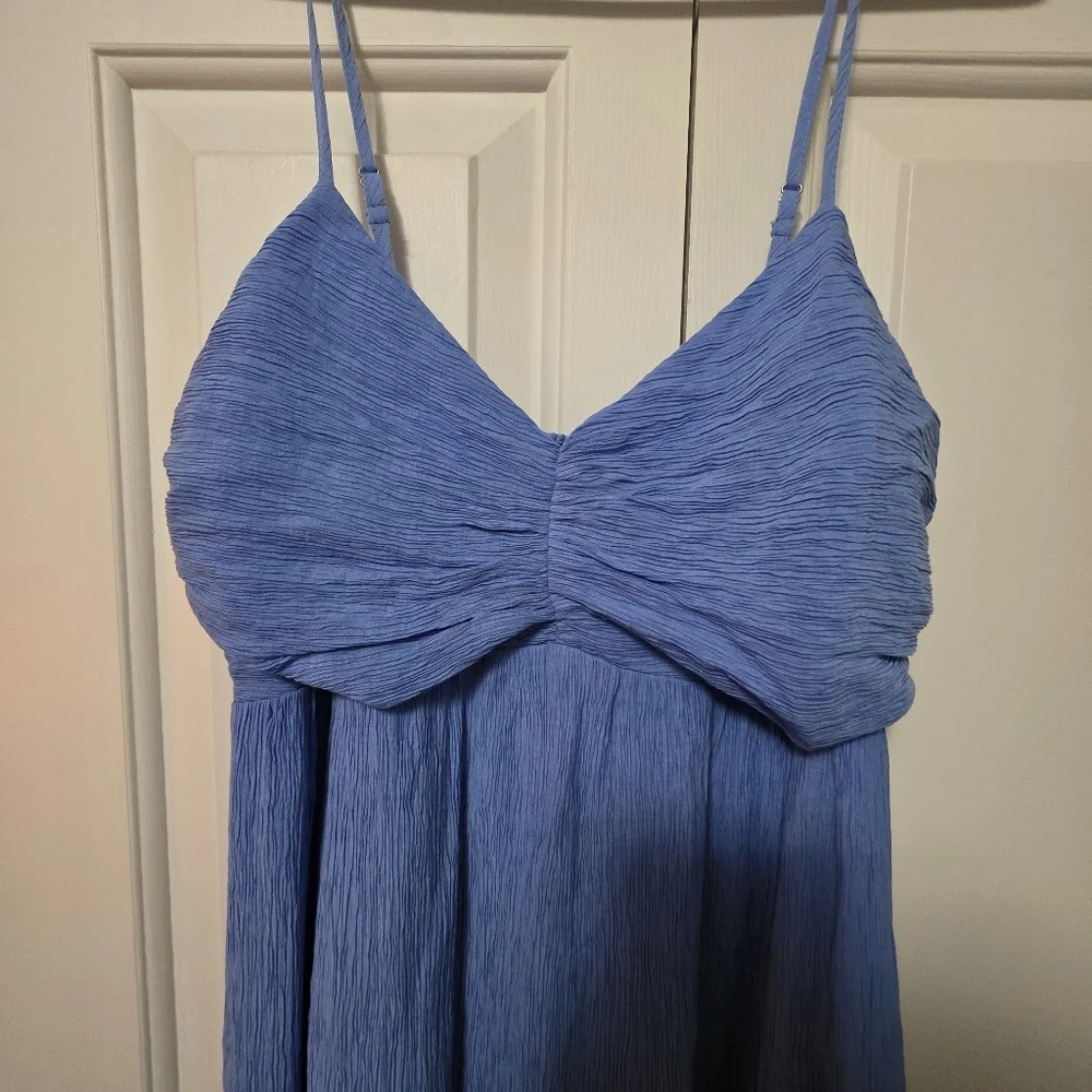 Abercrombie And Fitch Crinkle Textured Ruched Maxi Dress Medium Tall NWT Blue
